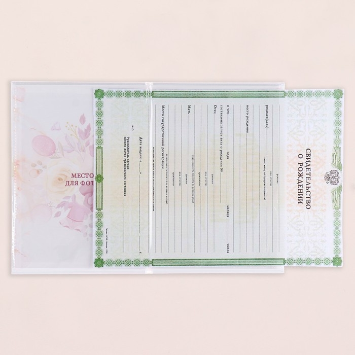 Папка под свидетельство о рождении  Папка под свидетельство о рождении "Девочка" рамка, шарики, А5