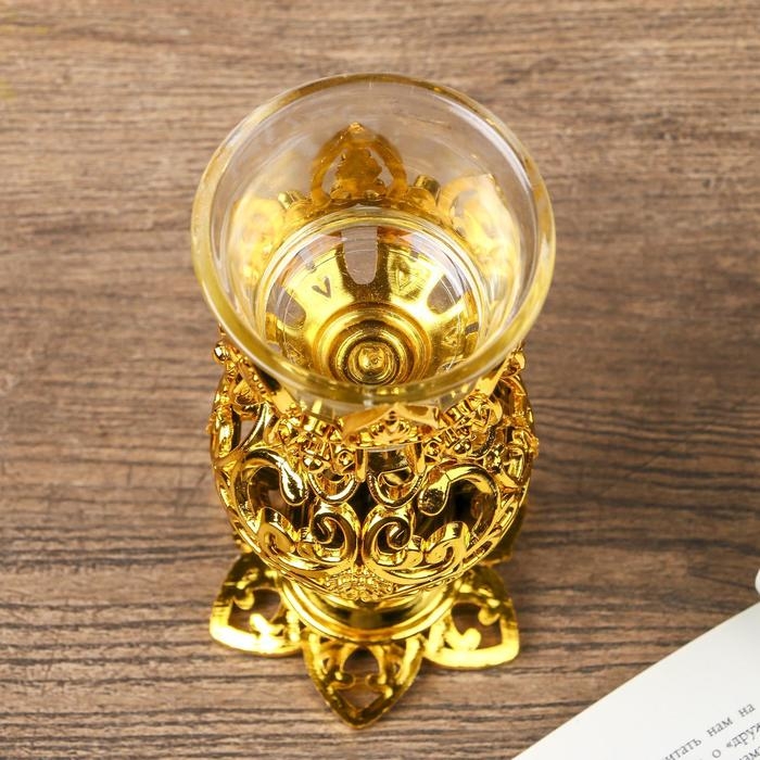 Подсвечник пластик, стекло на 1 свечу  Подсвечник пластик, стекло на 1 свечу "Ажурный шар" бокал на ножке золото 15х6х6 см