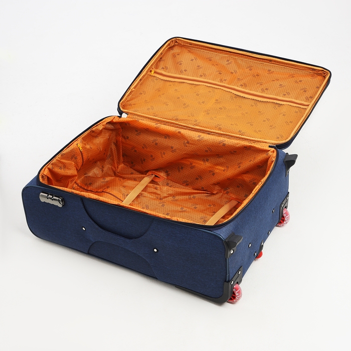 Чемодан большой 95 л (L), отдел на молнии, с расширением, кодовый замок, 3 колеса, 2 наружных кармана, цвет синий Чемодан большой 95 л (L), отдел на молнии, с расширением, кодовый замок, 3 колеса, 2 наружных кармана, цвет синий