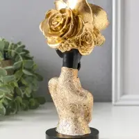 Бюст полистоун "Девушка с золотой розой, в наряде с узорами" чёрный 9х7,5х19,5 см