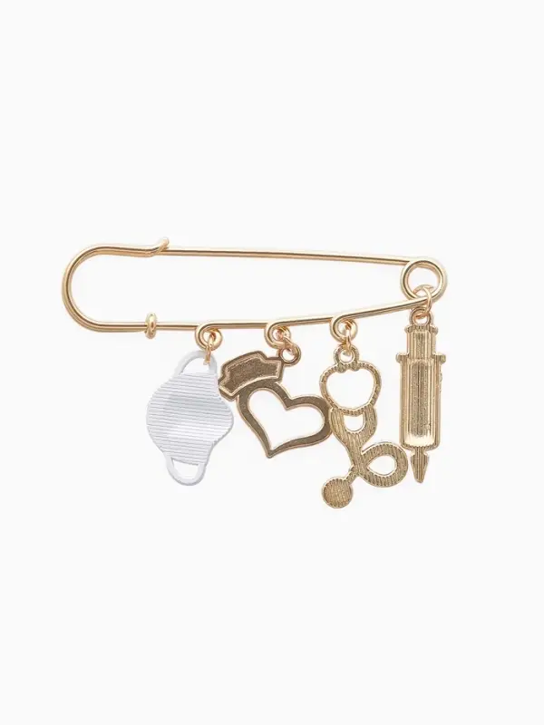 Булавка &laquo;Медицина&raquo;, 4 подвески, 6.5 см, белая в золоте