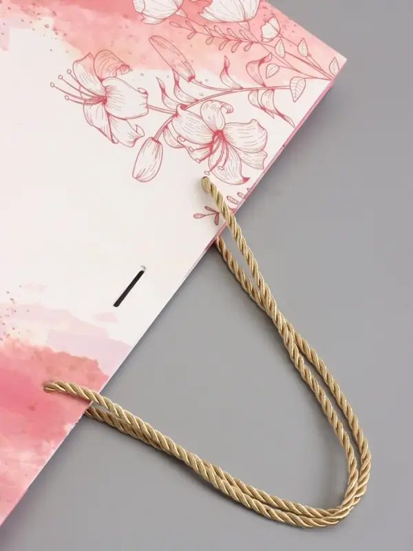 Пакет подарочный "Мрамор" , розовый , с бантиком , 32 х 25 х 11 см