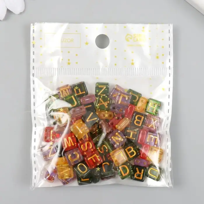 Набор бусин для рукоделия и плетения &laquo;Арт Узор. Золотые английские буквы&raquo;, пластик, прозрачные, 20 г, 0.4&times;0.8&times;0.8 см