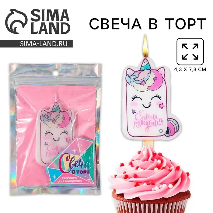 Свеча для торта «С Днём Рождения», единорог, 4,3 х 7,3 см Свеча для торта «С Днём Рождения», единорог, 4,3 х 7,3 см