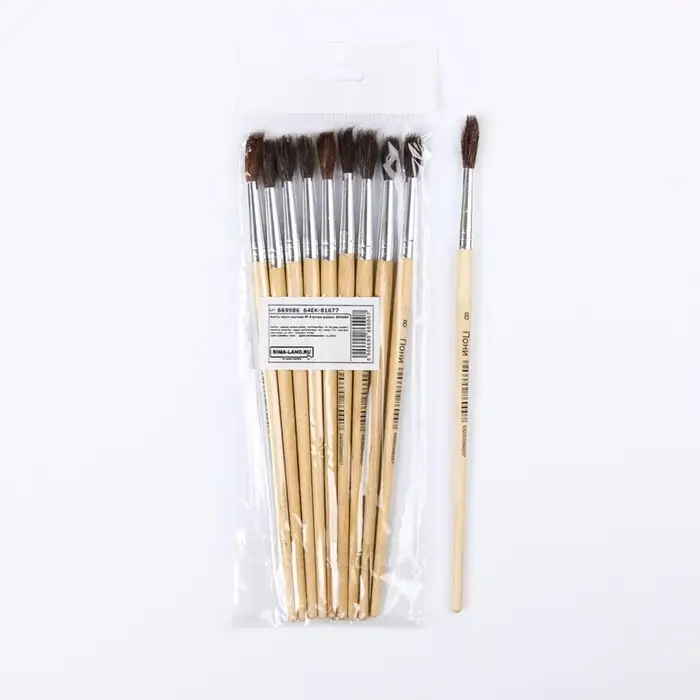 Кисть для рисования, пони, № 8, круглая, деревянная ручка, международный размер