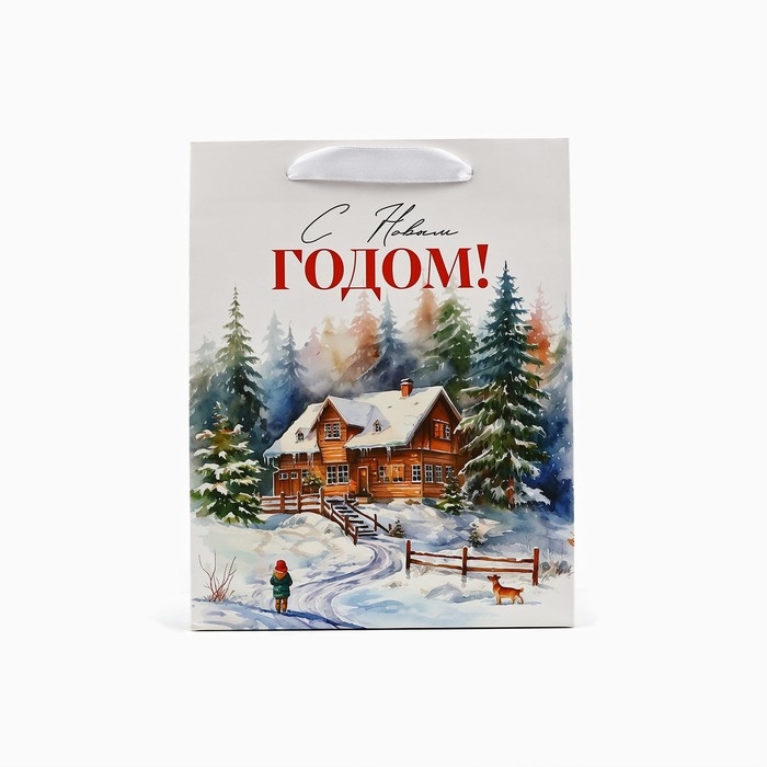 Пакет подарочный новогодний ламинированный «Зимний лес», деревня, MS 18 х 23 х 10 см , Новый год Пакет подарочный новогодний ламинированный «Зимний лес», деревня, MS 18 х 23 х 10 см , Новый год