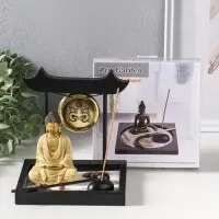 Сад Дзен "Будда в розовом, медитация у гонга" песок+камни+аромапалочки 13,2х15х16 см