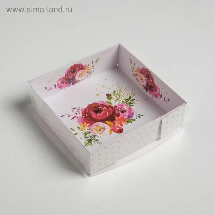 Кондитерская упаковка, коробка для макарун с пластиковой крышкой, «Цветы», 12 х 12 х 3.5 см Кондитерская упаковка, коробка для макарун с пластиковой крышкой, «Цветы», 12 х 12 х 3.5 см