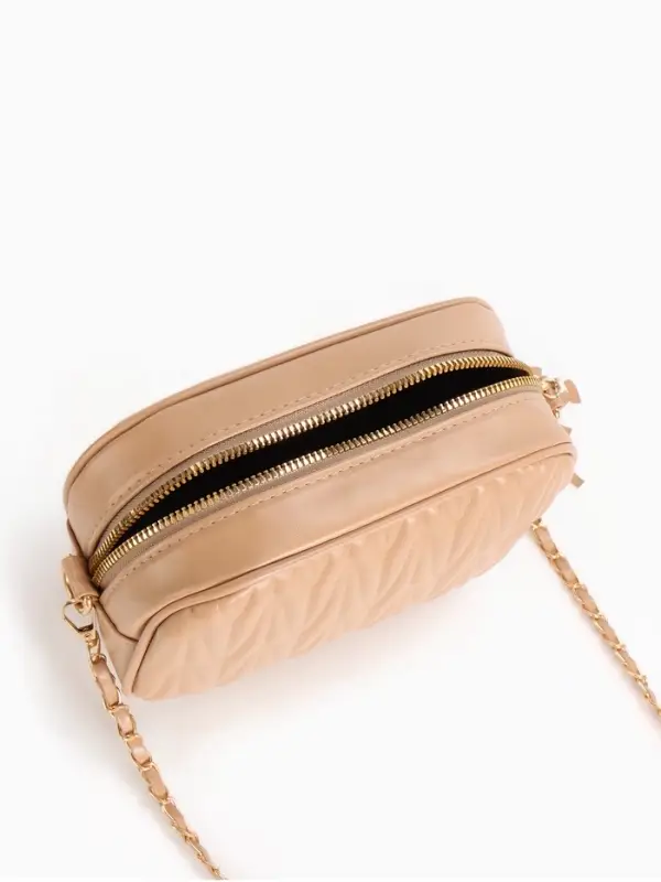 Сумка женская, через плечо, на молнии, 21&times;7&times;14 см, бежевая