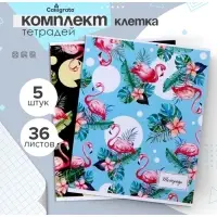 Комплект тетрадей из 5 штук, 36 листов в клетку Calligrata &laquo;Фламинго&raquo;, обложка мелованный картон, блок офсет