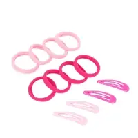 Набор для волос QF &laquo;Мира&raquo;, 12 шт.: 4 невидимки 5 см, 8 резинок 3.5 см, розовый