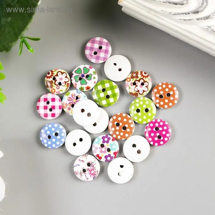 Набор пуговиц декоративных дерево "Горошек" набор 20 шт МИКС 1х1 см