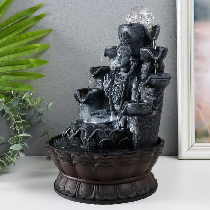 Фонтан настольный с подсветкой Фонтан настольный с подсветкой "Шива с коброй сидит под фонтаном" серый 20,5х20,5х30 см