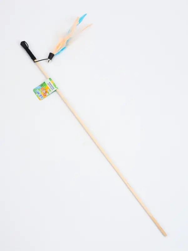 Дразнилка - удочка "Веселые перья" на деревянной палочке, с бубенчиком