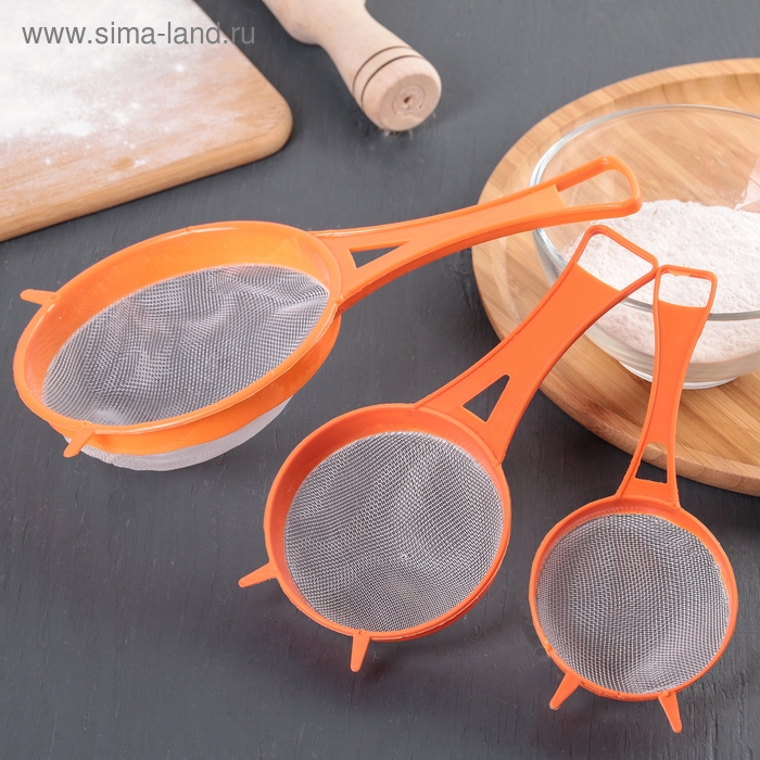 Набор сит Доляна, 3 шт, d=6,5/8/11,5 см, цвет МИКС Набор сит Доляна, 3 шт, d=6,5/8/11,5 см, цвет МИКС