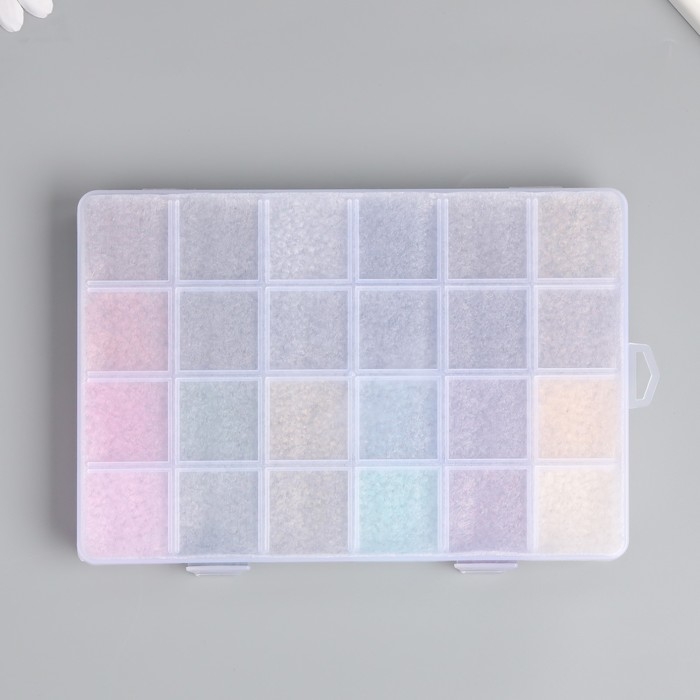 Бисер стекло 8/0 (3 мм) в шкатулке  Бисер стекло 8/0 (3 мм) в шкатулке "Металлик" 24 цвета х 15  гр 19х13х2,1 см