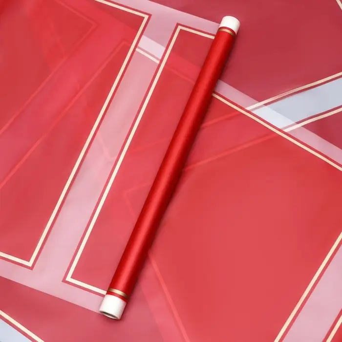 Плёнка для цветов, красный с золотым, 58 см&times;10 м