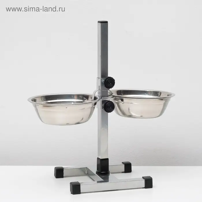 Подставка с мисками, 2&times;700 мл, высота 40 см, разборная с верхним фиксатором, хром