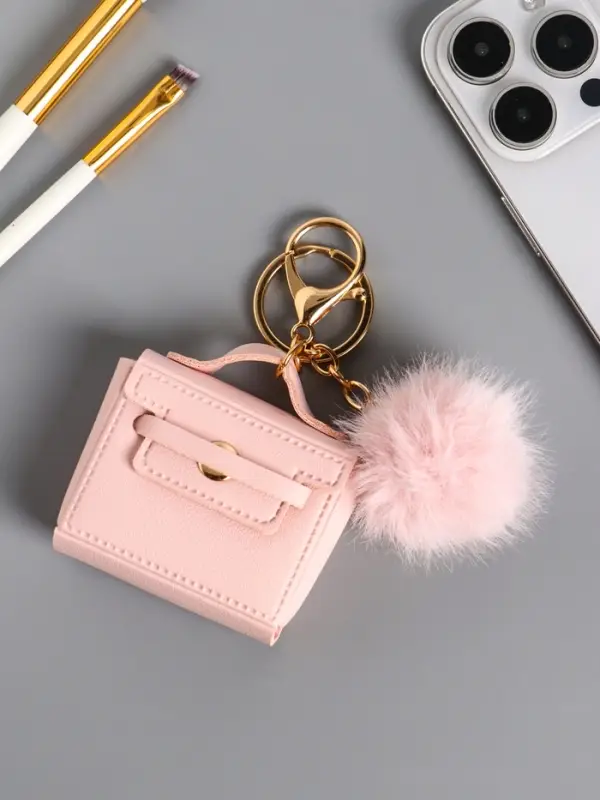 Брелок кожзам с карабином, с пушистиком Брелок кожзам с карабином, с пушистиком "Сумочка" нежно-розовый 5,8х2,4х5 см