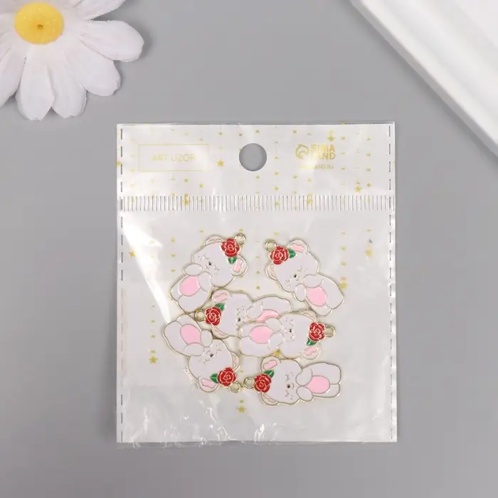 Декор для творчества металл, эмаль Декор для творчества металл, эмаль "Мишка с цветочком" 2,8х1,5 см