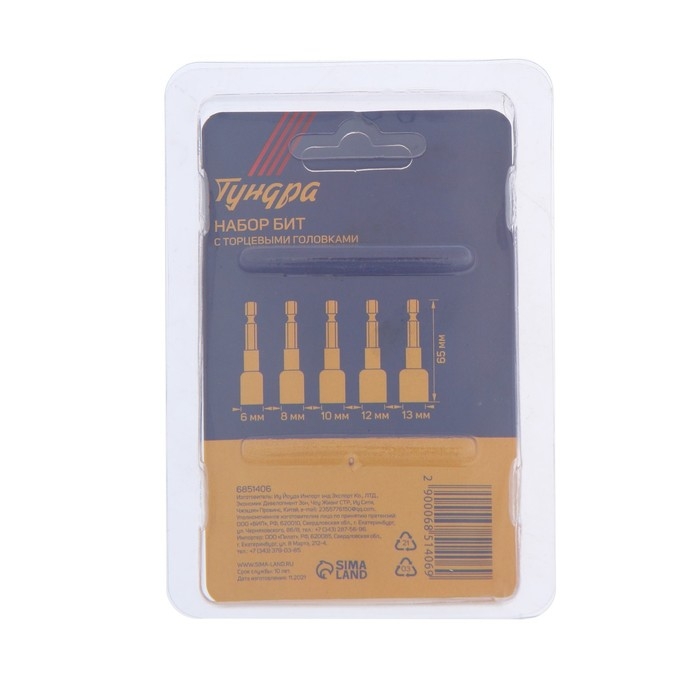 Набор бит с торцевыми головками ТУНДРА, CrV, магнит, 6-8-10-12-13 х 65 мм, 5 шт. Набор бит с торцевыми головками ТУНДРА, CrV, магнит, 6-8-10-12-13 х 65 мм, 5 шт.