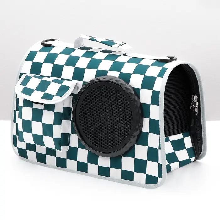 Сумка - переноска, 43&times;24&times;28 см, с органайзером и иллюминатором, белая, зелёная