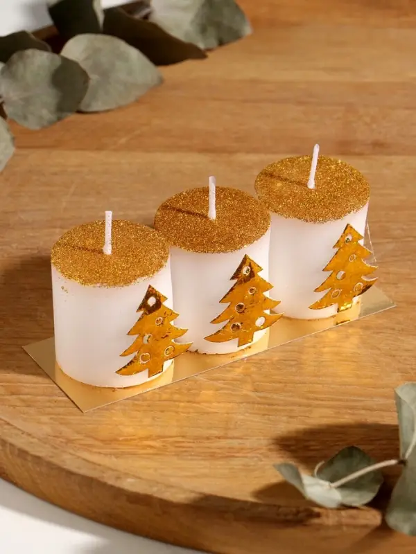 Набор свечей  Набор свечей "Столбики. Золотые ёлочки" 3 шт 13х4,5х4,5 см
