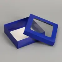 Коробка складная, крышка-дно, синяя, с окном 20&times;20&times;6 см