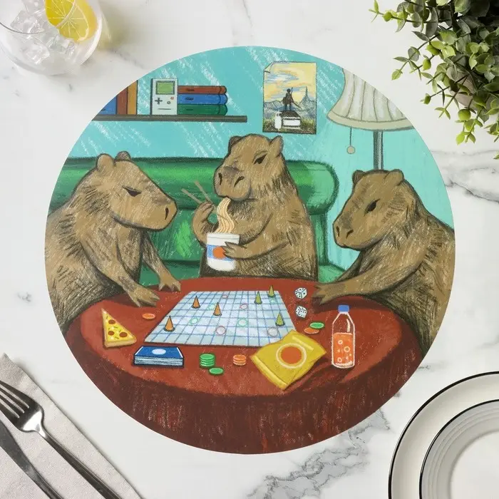 Салфетка сервировочная кухонная Доляна «Капибары настольные игры», d=36 см, настольное покрытие