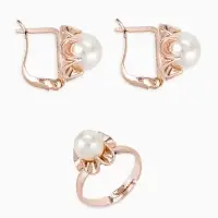 Гарнитур 3 предмета: серьги, кулон, кольцо безразмерное &laquo;Эдель&raquo;, с жемчугом цветок, белые в золоте, 45 см