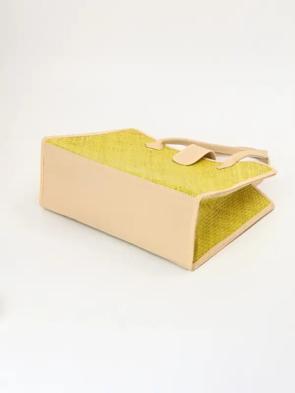 Сумка плетёная на застёжке из пандана, 41&times;16&times;50 см, жёлто-белая