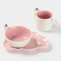 Набор детской посуды Доляна &laquo;Радужный единорог&raquo;, 3 предмета: кружка 350 мл, супница 450 мл, тарелка, керамика, розовый
