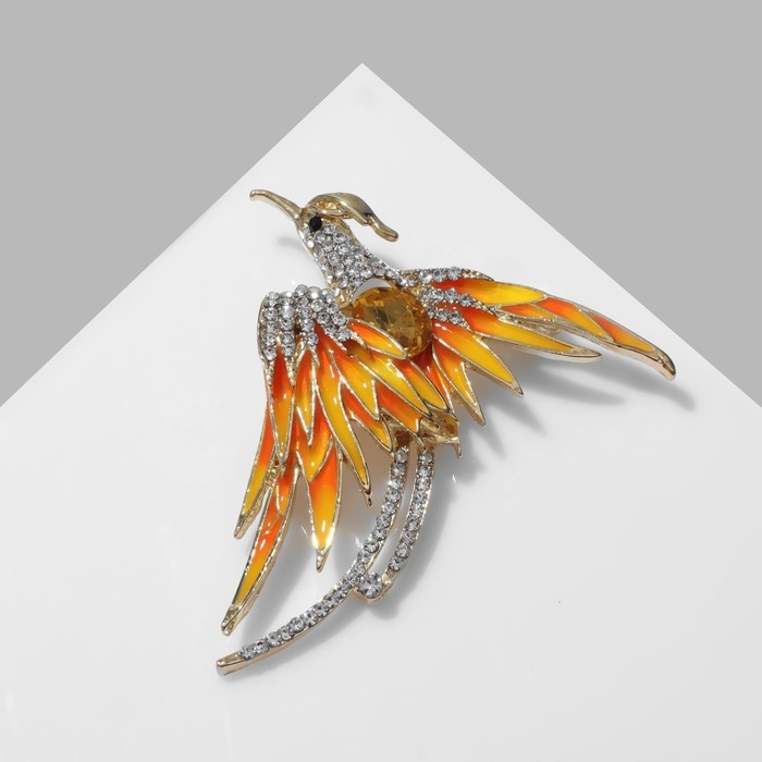 Брошь «Птица» феникс, цвет бело-жёлтый в золоте Брошь «Птица» феникс, цвет бело-жёлтый в золоте