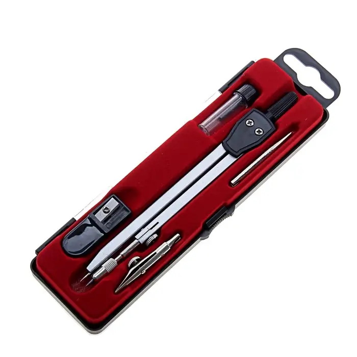 Готовальня Calligrata, 5 предметов (циркуль 145 мм, грифель, рейсфедер, точилка, центрик), в пластиковом пенале