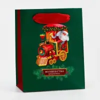 Пакет подарочный новогодний ламинированный «Паровоз», люкс, 11.5×14.5×6.5 см