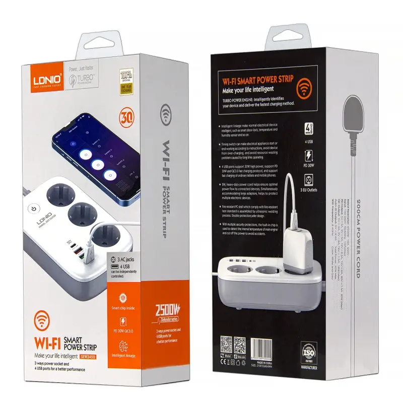 Сетевой фильтр на 3 розетки + Type-C 20W+ 3 USB QC3.0+2 LDNIO SEW3452 (50шт/кор) Сетевой фильтр на 3 розетки + Type-C 20W+ 3 USB QC3.0+2 LDNIO SEW3452 (50шт/кор)