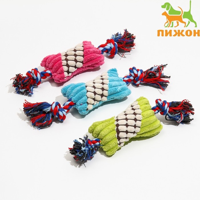 Игрушка мягкая для собак  Игрушка мягкая для собак "Особая кость на канате", с пищалкой, 25 см, микс цветов