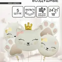 Воздушные шары «Кошечка с короной», набор 5 шт.