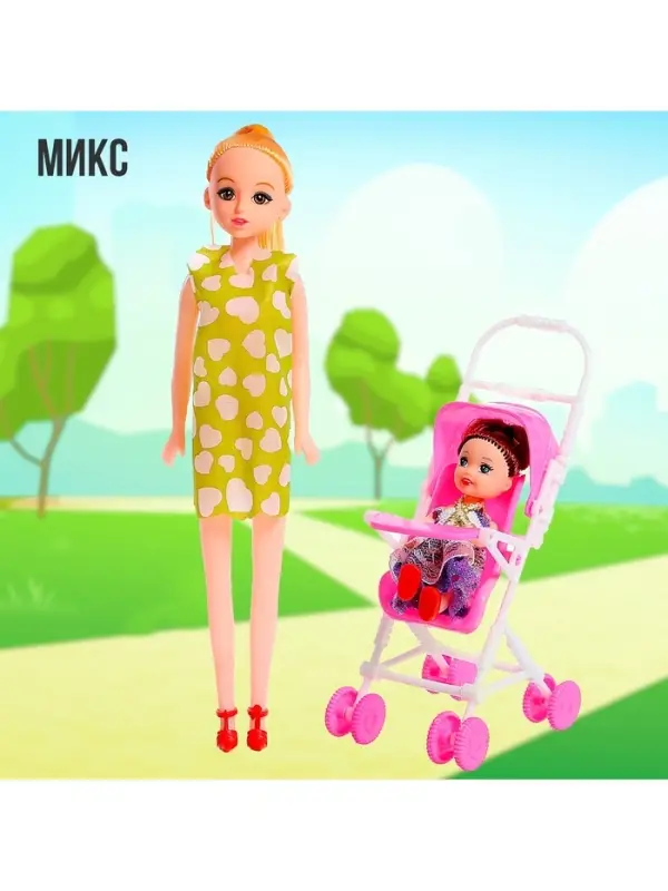 Кукла-модель &laquo;Мама с дочкой&raquo; с коляской, МИКС