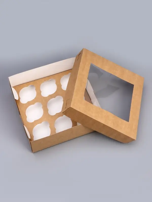 Коробка для капкейков с окном на 9 шт., крафт, 25&times;25&times;10 см