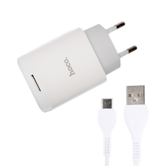 Сетевое зарядное устройство Hoco C81A, USB, 2.1 А, кабель Type-C 1 м, белый Сетевое зарядное устройство Hoco C81A, USB, 2.1 А, кабель Type-C 1 м, белый