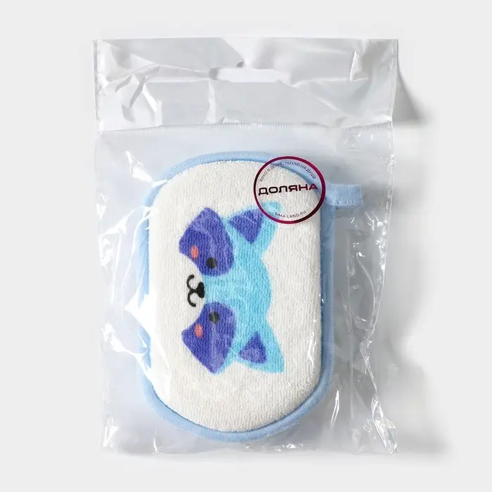 Мочалка детская для купания Доляна &laquo;Енот&raquo;, детская, 12&times;8 см, голубая