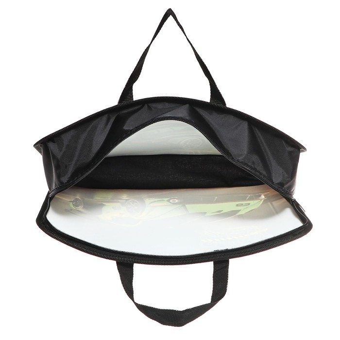 Папка с ручками А4, 340 х 245 х 75 мм, пластиковая, ручки-тесьма, ПТ-14-4 "Зелёное авто"