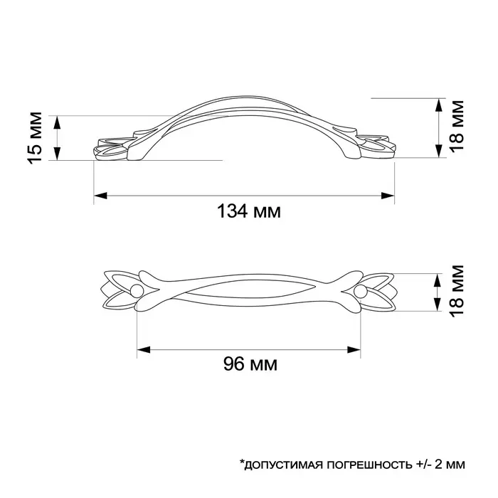 Ручка-скоба мебельная ТУНДРА PC178, м/о 96 мм, цвет медь