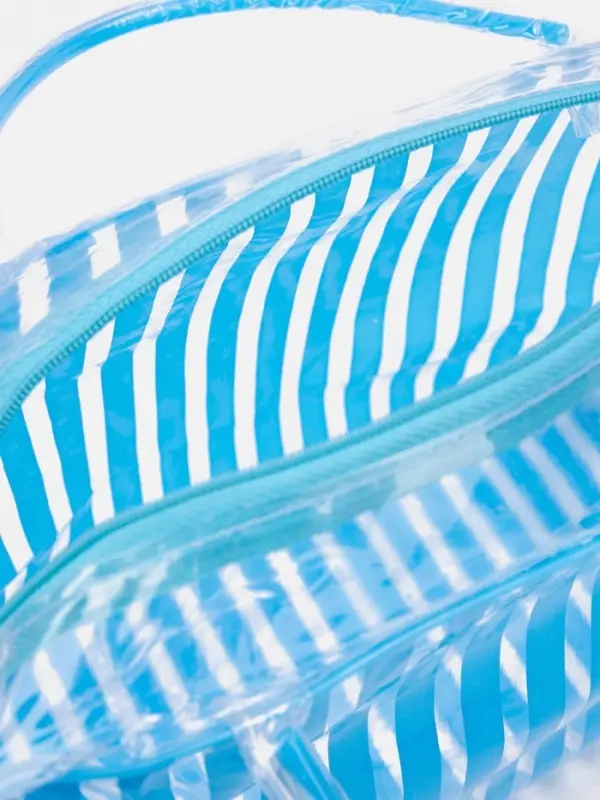Косметичка - сумка на молнии для бассейна, с ручками, в полоску, голубая