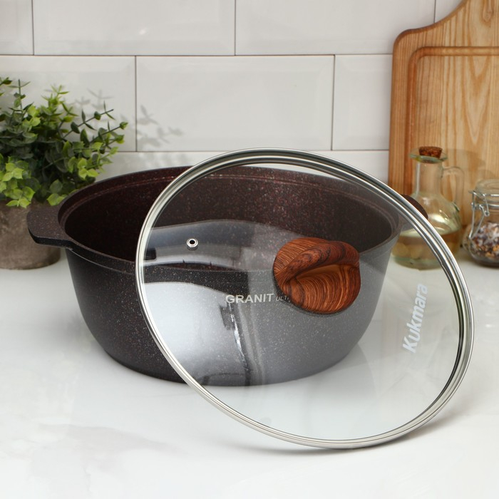 Кастрюля-жаровня Granit ultra, 5 л, d=28 см, стеклянная крышка, антипригарное покрытие, цвет коричневый Кастрюля-жаровня Granit ultra, 5 л, d=28 см, стеклянная крышка, антипригарное покрытие, цвет коричневый
