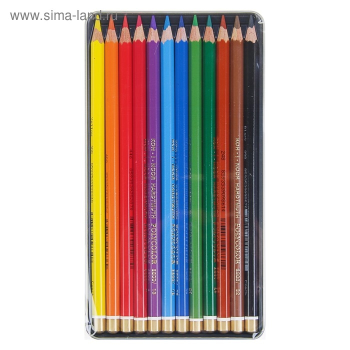 Карандаши Koh-I-Noor 3822 PolyColor художественные, мягкие, 12 цветов, в металлическом пенале Карандаши Koh-I-Noor 3822 PolyColor художественные, мягкие, 12 цветов, в металлическом пенале