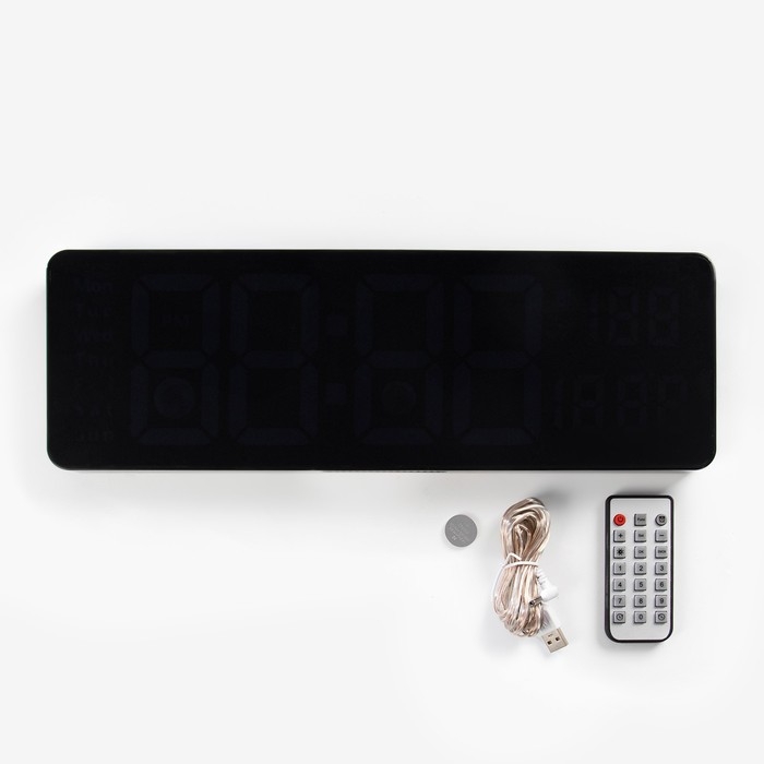 Часы настенные электронные, настольные, будильник, календарь, термометр, 39 x 13 см, белые цифры 3 х Часы настенные электронные, настольные, будильник, календарь, термометр, 39 x 13 см, белые цифры 3 х