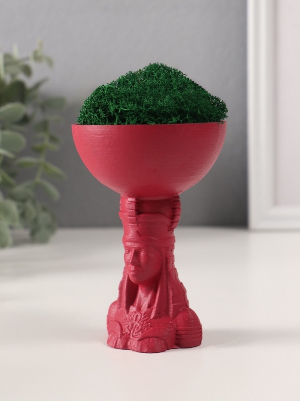 Кашпо бетонное  Кашпо бетонное "Египтянка" высота 10см,диаметр 7см винный со мхом (мох зелен. стабилизир.)
