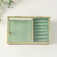 Шкатулка для украшений &laquo;Зелёная&raquo;, 2 отделения, стекло с металлическим каркасом, 22&times;14.5&times;7.5